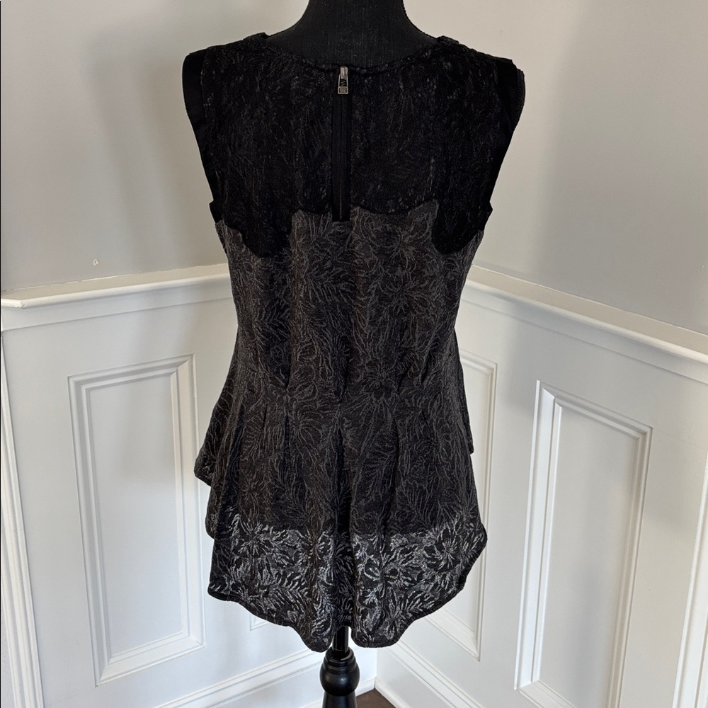 Miss Me Elegant Black Sleeveless Peplum Top with beaded and lace detail, size M - Picture 3 of 10